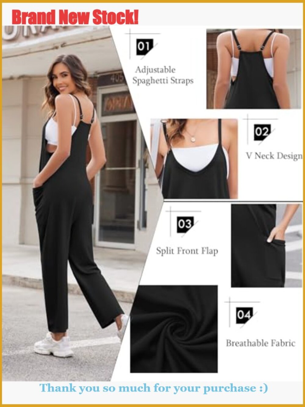 Sleeveless Jumpsuit with Pockets, Loose Fit, Spaghetti Strap